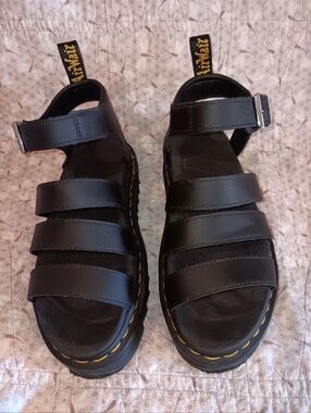 Dr. Martens Black Leather Platform Strappy Sandals